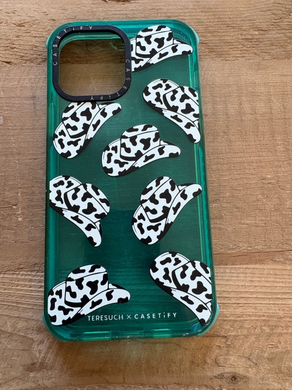 CASETiFY Green Phone Case with Black & White Cow Print Hats